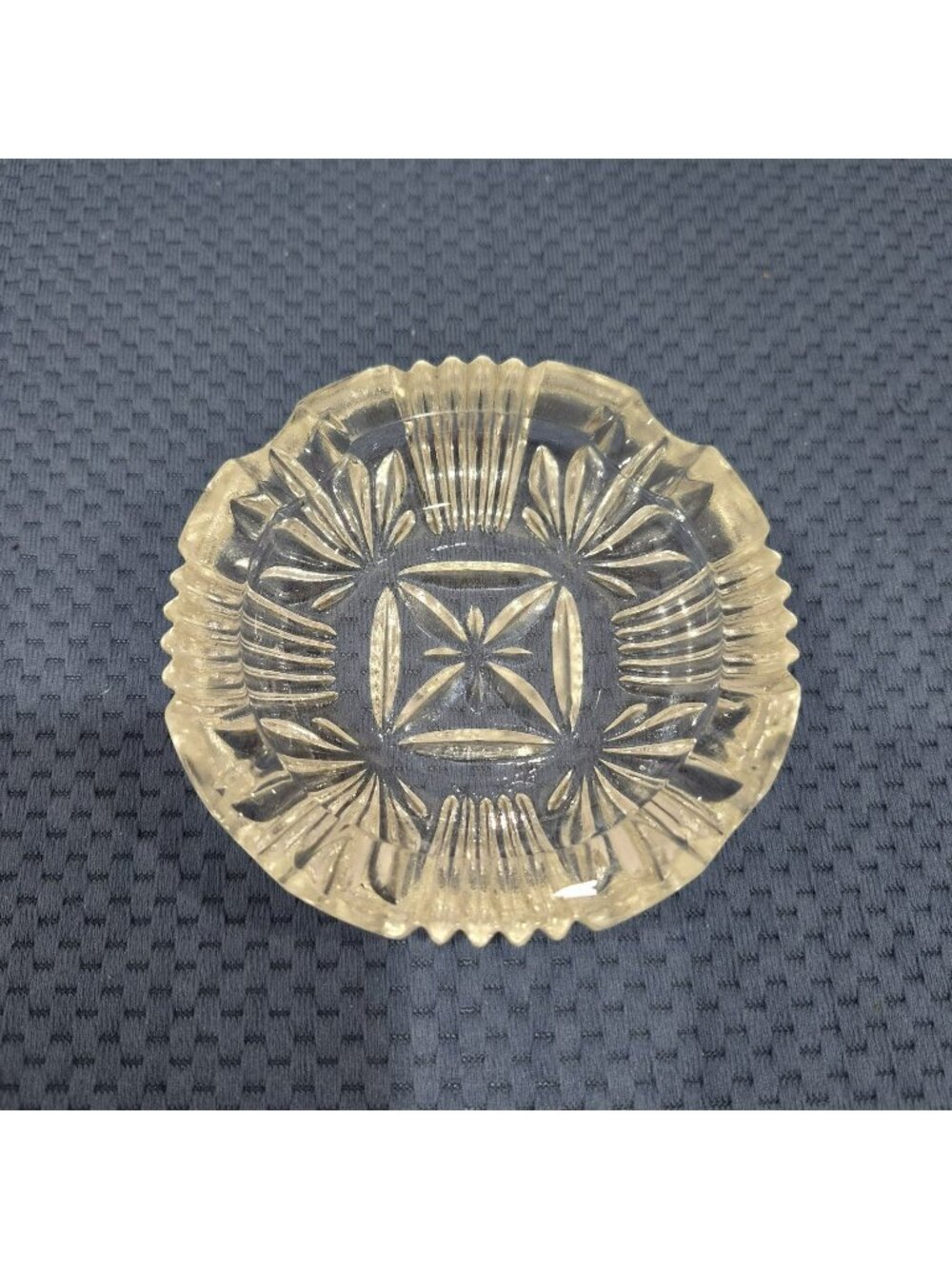 Vintage Cut Glass Ashtray Clear Crystal Style Round 4 Inch Heavy Glass Decor